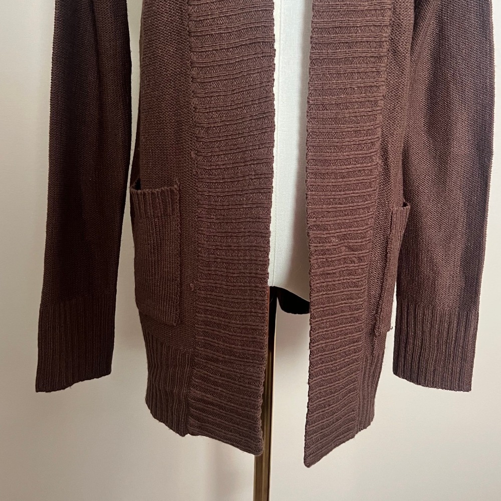 Fashion Nova Womens Brown Open Front‎ Ribbed Shawl Collar Cardigan Sweater Large - Picture 4 of 9